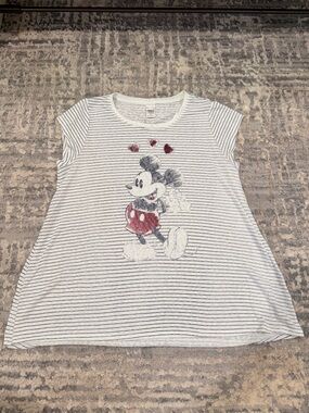 Mickey Mouse Striped Tee - White with Red Accent
